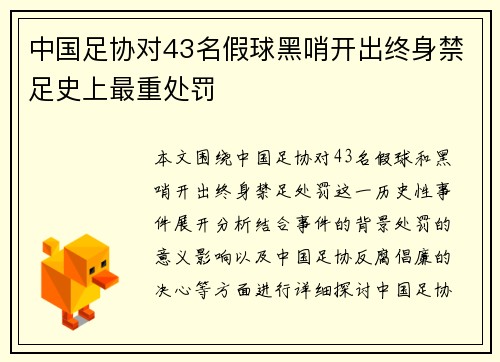 中国足协对43名假球黑哨开出终身禁足史上最重处罚